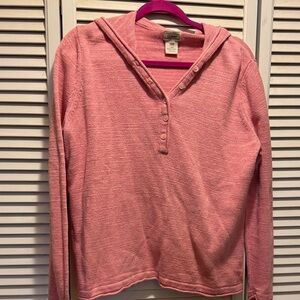 LL Bean Pink Buttoned Hoodie Sweater ~XL